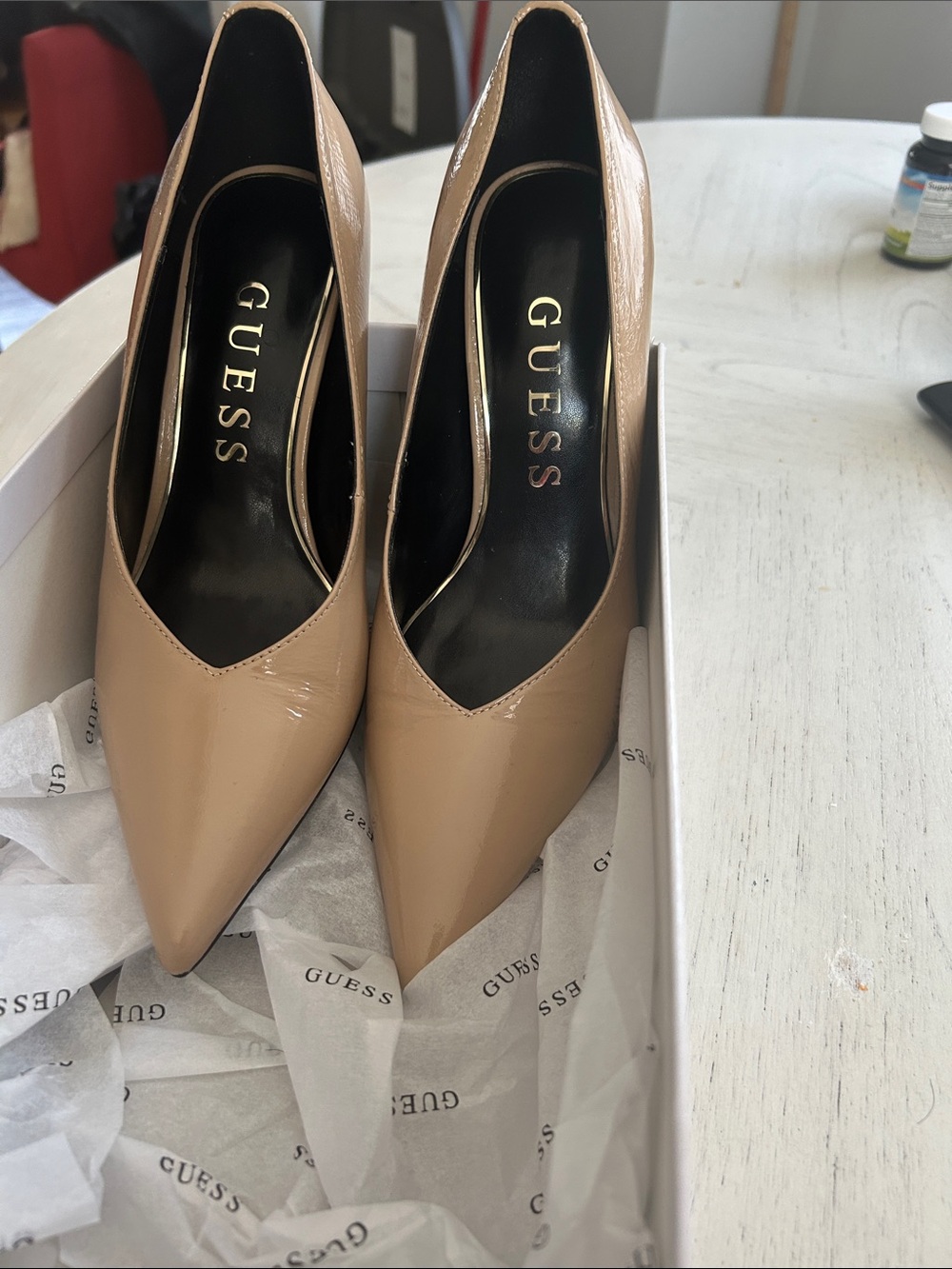 GUESS Nude Patent Pointed-Toe Pumps